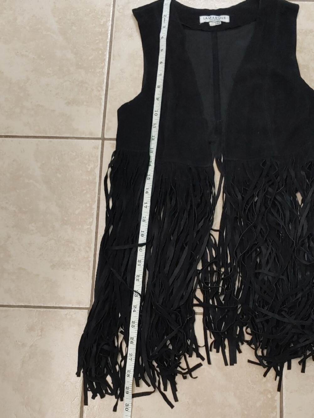 Lamarque Black Leather Fringe Vest Suede Western Festival Women's Size XS - Picture 6 of 6